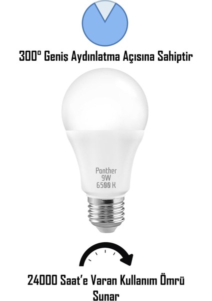 9W Beyaz LED E27 Ampul Tasarruflu Lamba 6500 K Beyaz Işık 800 Lümen 9W=60W