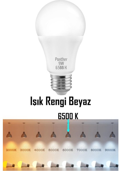 9W Beyaz LED E27 Ampul Tasarruflu Lamba 6500 K Beyaz Işık 800 Lümen 9W=60W