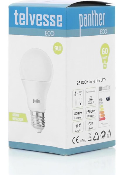 9W Beyaz LED E27 Ampul Tasarruflu Lamba 6500 K Beyaz Işık 800 Lümen 9W=60W