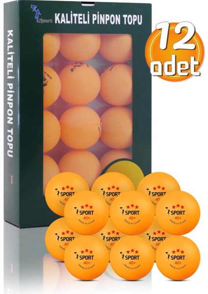 12 Adet 3 Yıldız Kutulu 40+ Gazlı Pinpon Topu Turuncu Masa Tenisi Topu Pingpong Topu