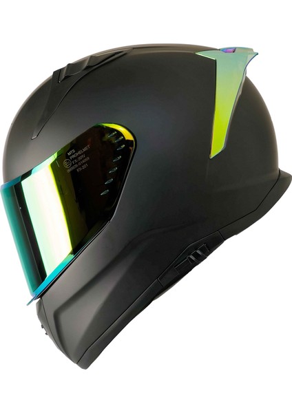 M-801 Mat Siyah-Gold Güneş Vizörlü Kask (Gold Camlı)