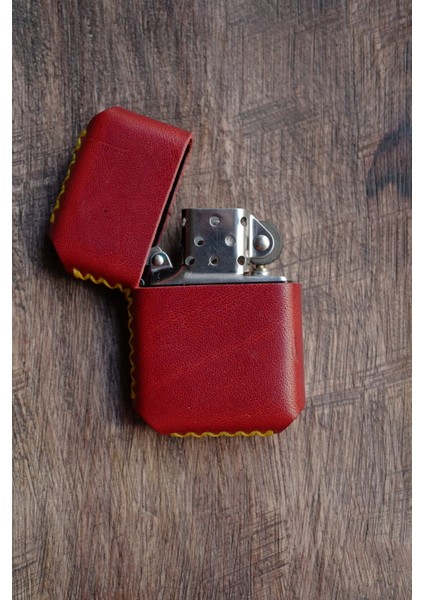 Hakiki Deri Kılıflı Zippo Benzinli Çakmak ,tamamen El Işi Üretim Gri Renkli