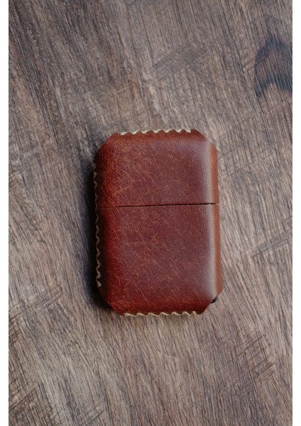 Hakiki Deri Kılıflı Zippo Benzinli Çakmak ,tamamen El Işi Üretim Kiremit Renkli modelleri