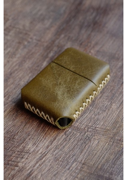 Hakiki Deri Kılıflı Zippo Benzinli Çakmak ,tamamen El Işi Üretim Olive Renkli fiyatları