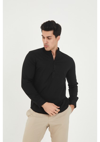 Jack Carısma Yarım Pat Hakim Yaka Pamuklu Likralı Gömlek