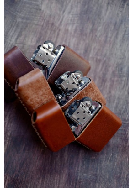Hakiki Deri Kılıflı Zippo Benzinli Çakmak ,tamamen El Işi Üretim Kahve Renkli fırsatları