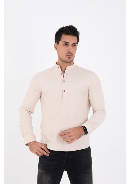 Jack Carısma Yarım Pat Hakim Yaka Pamuklu Likralı Gömlek