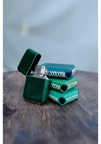 Hakiki Deri Kılıflı Zippo Benzinli Çakmak ,tamamen El Işi Üretim Haki Renkli fiyatları