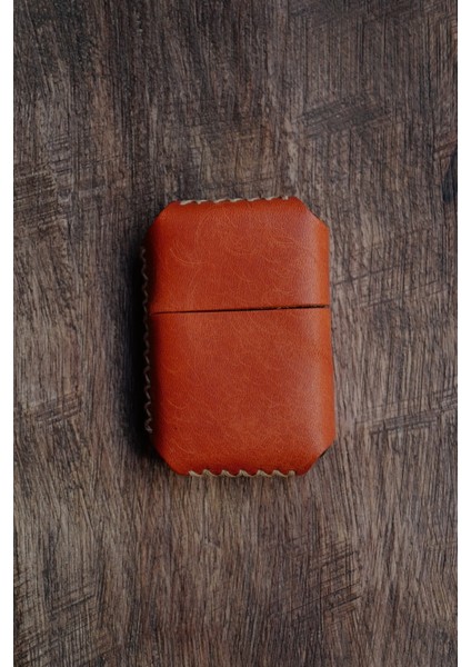Hakiki Deri Kılıflı Zippo Benzinli Çakmak ,tamamen El Işi Üretim Orange Renkli fırsatları