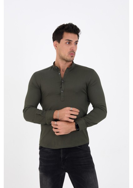 Jack Carısma Yarım Pat Hakim Yaka Pamuklu Likralı Gömlek