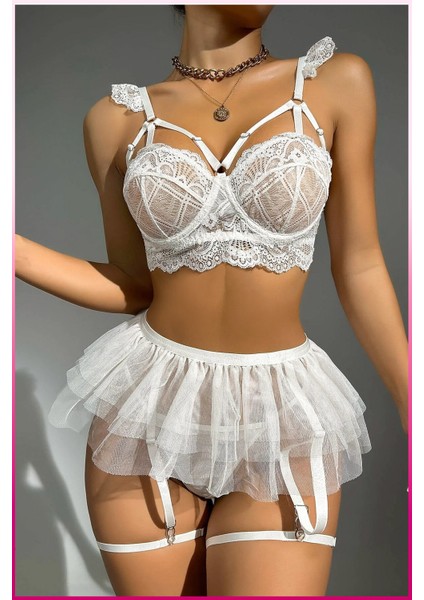 Kadın Beyaz Tül Etekli, Göğüs Balenli Kostüm fırsatları