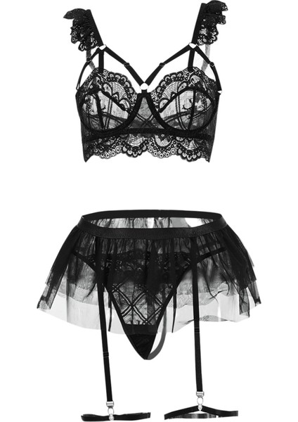 Kadın Siyah Tül Etekli, Göğüs Balenli Kostüm modelleri