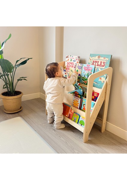 Montessori Kitaplık, Çocuk Odası Kitaplığı, Ahşap Naturel