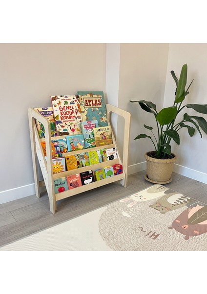 Montessori Kitaplık, Çocuk Odası Kitaplığı, Ahşap Naturel