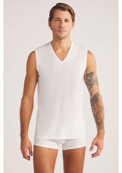 Iç Giyim 2'li Kom Nobre V Yakalı Pamuklu Basic Erkek Atlet