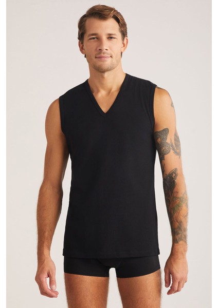 Iç Giyim 2'li Kom Nobre V Yakalı Pamuklu Basic Erkek Atlet