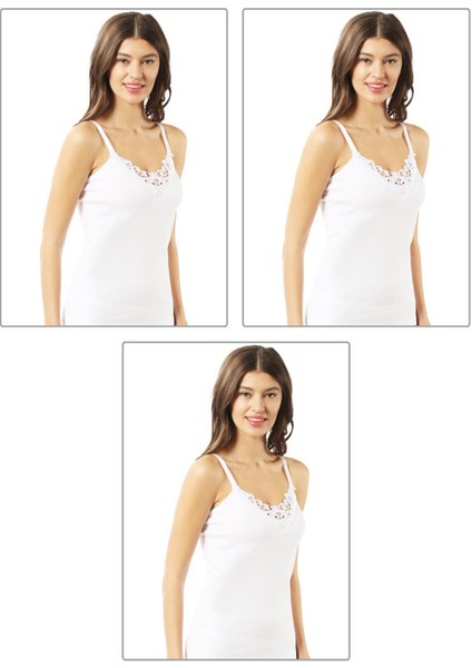 6'lı Paket Kadın Ribana Pamuklu Güpürlü Esnek Rahat Ince Askılı Atlet