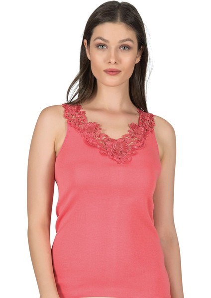 Kadın Pamuklu Ribana Dantelli Güpürlü Manolya Atlet