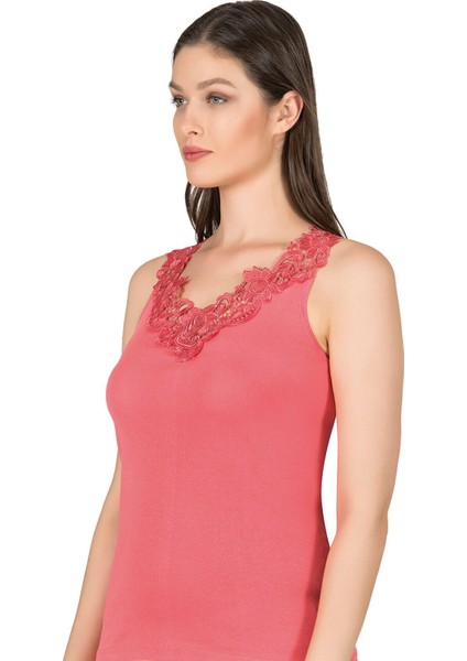 Kadın Pamuklu Ribana Dantelli Güpürlü Manolya Atlet modelleri