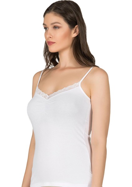 Önü Büzgülü Dantelli Likralı Pamuklu Ip Askılı Kadın Penye Atlet modelleri