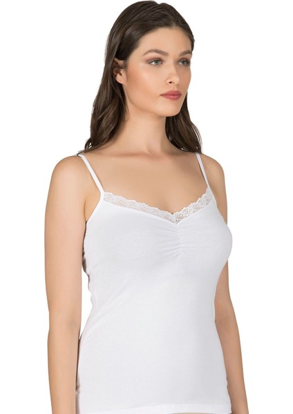 Önü Büzgülü Dantelli Likralı Pamuklu Ip Askılı Kadın Penye Atlet fırsatları