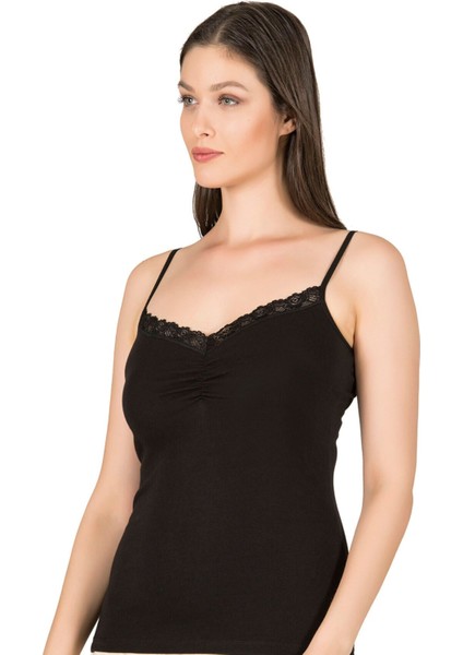 Önü Büzgülü Dantelli Likralı Pamuklu Ip Askılı Kadın Penye Atlet modelleri