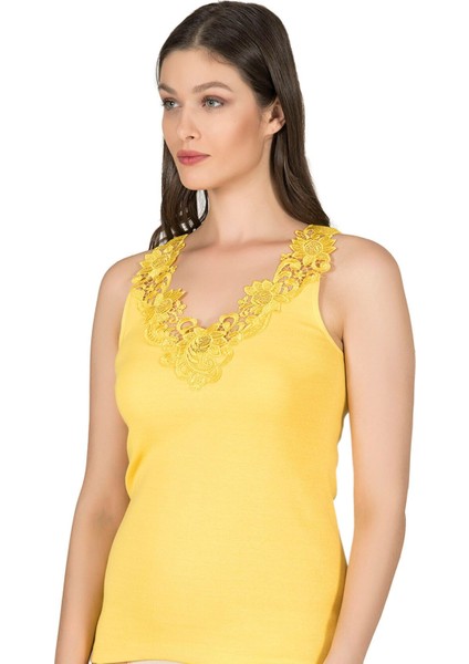 Kadın Pamuklu Ribana Dantelli Güpürlü Manolya Atlet modelleri