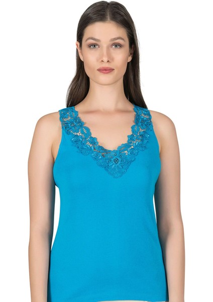 Kadın Pamuklu Ribana Dantelli Güpürlü Manolya Atlet