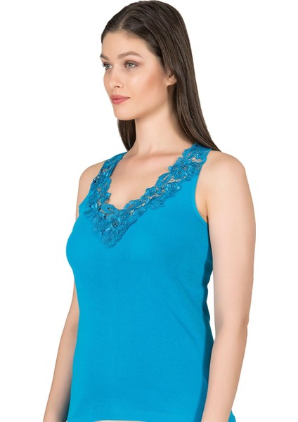 Kadın Pamuklu Ribana Dantelli Güpürlü Manolya Atlet modelleri