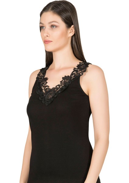 Kadın Pamuklu Ribana Dantelli Güpürlü Manolya Atlet modelleri