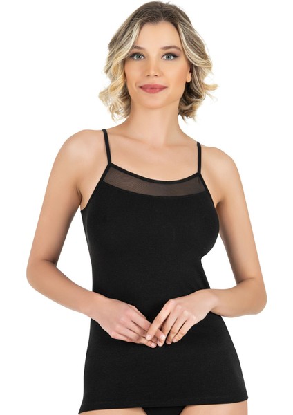 Kadın Pamuklu Modal Tül Detaylı Ince Askılı Atlet