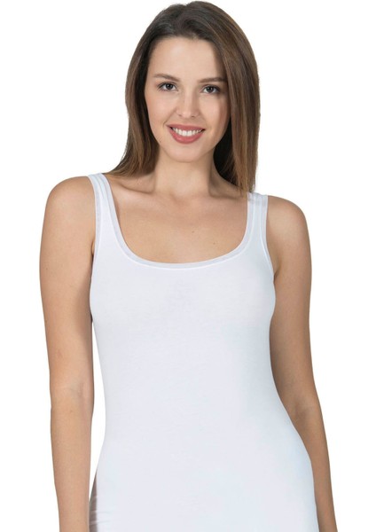 Kadın Pamuklu Modal Likralı Tül Biyeli Kalın Askılı Atlet