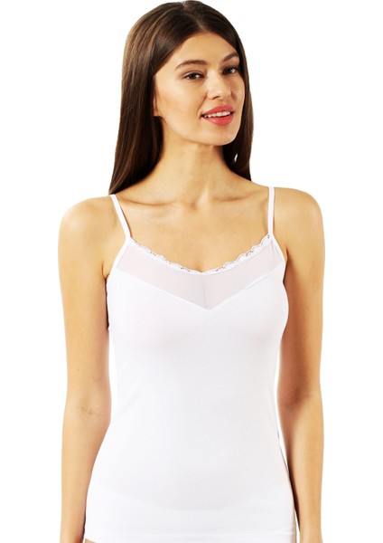 Kadın Pamuklu Tül Detaylı Ince Askılı Atlet