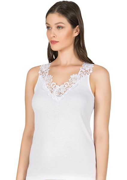 Kadın Pamuklu Ribana Dantelli Güpürlü Manolya Atlet modelleri