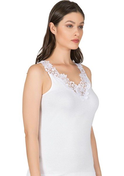 Kadın Pamuklu Ribana Dantelli Güpürlü Manolya Atlet fırsatları