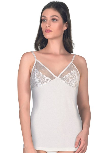 Kadın Pamuklu Likralı Dantelli Ince Askılı Süprem Atlet