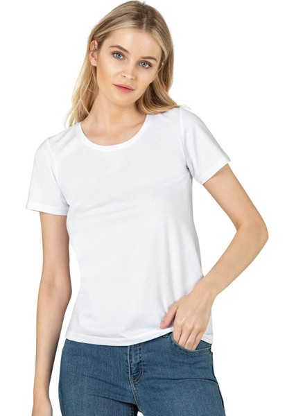 Kadın Pamuklu Kısa Kollu Bisiklet Yaka Esnek Rahat Fanila T-Shirt