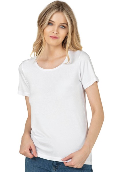 Kadın Pamuklu Kısa Kollu Bisiklet Yaka Esnek Rahat Fanila T-Shirt fırsatları