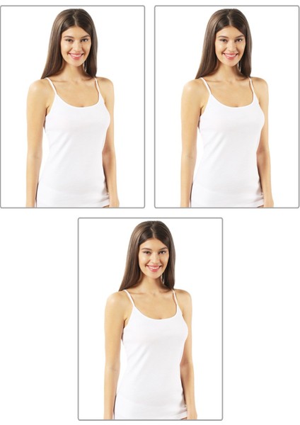 3'lü Paket Kadın Pamuklu Ribana Esnek Rahat Ip Askılı Örme Atlet