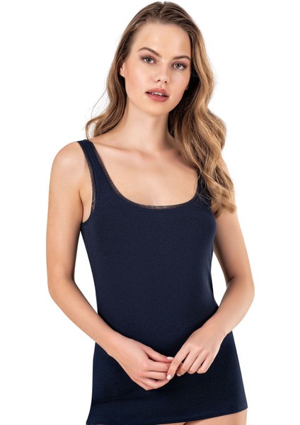 Kadın Pamuklu Modal Likralı Tül Biyeli Kalın Askılı Atlet modelleri