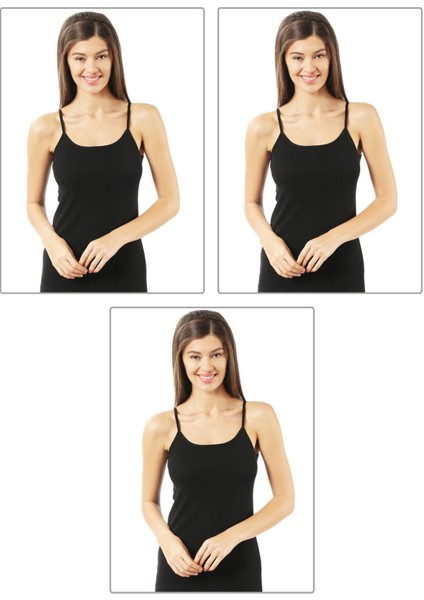 3'lü Paket Kadın Pamuklu Ribana Esnek Rahat Ip Askılı Örme Atlet