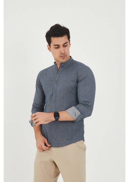 Jack Carısma Yarım Pat Hakim Yaka Pamuklu Likralı Gömlek