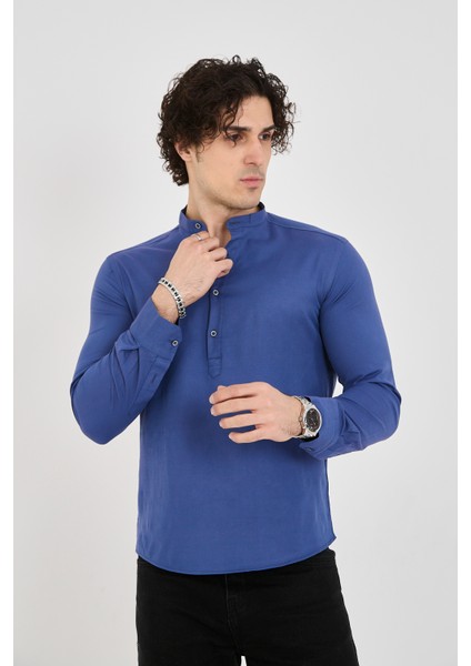 Jack Carısma Yarım Pat Hakim Yaka Pamuklu Likralı Gömlek