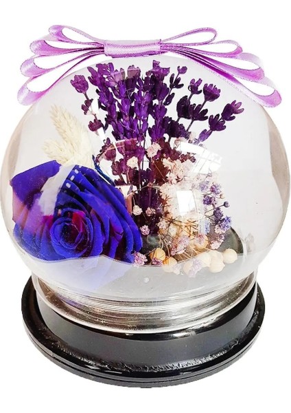 Mavi Solmayan Gül (Xl) ve Lavanta Özel Pleksi Balon Kutuda & Sevgiliye Hediye Home