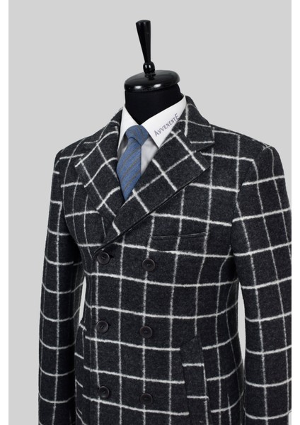 Erkek Yün Slim Fit Pis Dikişli Kruvaze Palto