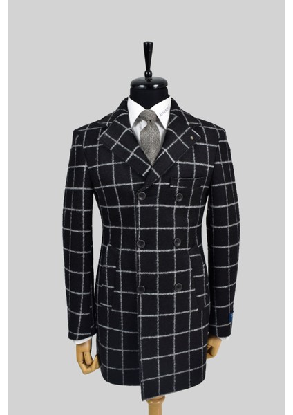 Erkek Yün Slim Fit Pis Dikişli Kruvaze Palto