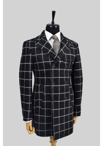 Erkek Yün Slim Fit Pis Dikişli Kruvaze Palto fırsatları