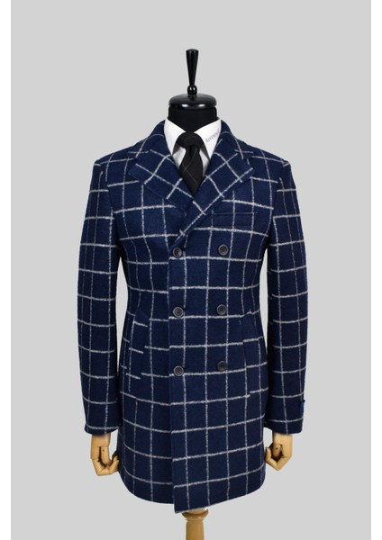 Erkek Yün Slim Fit Pis Dikişli Kruvaze Palto