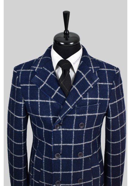 Erkek Yün Slim Fit Pis Dikişli Kruvaze Palto