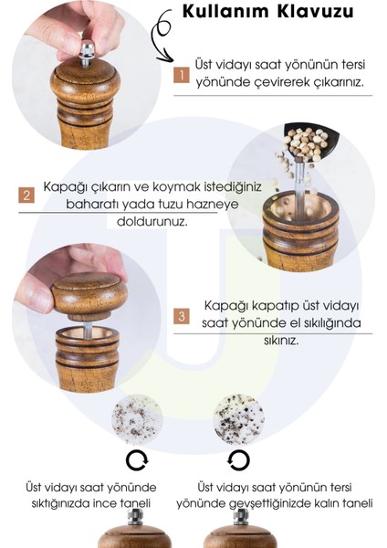 2 Adet Doğal Ahşap Karabiber Tuz Kahve Baharat Öğütücü Ahşap Değirmen Tuzluk Biberlik 2li Set 22CM Akrilik